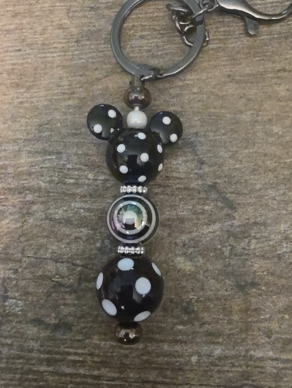 Disney Black & White Polka Dot Bead Keychain Charm NWT